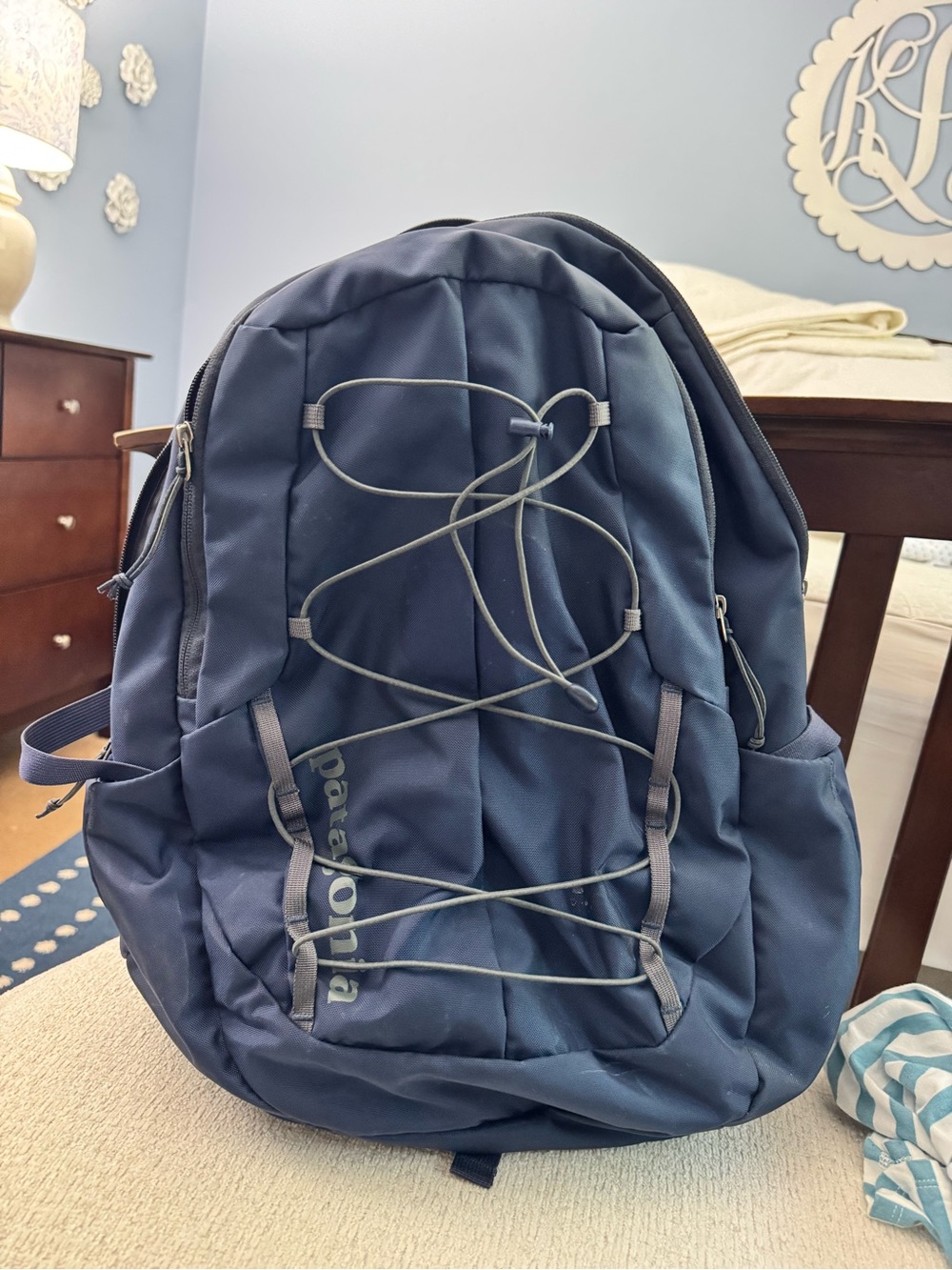 Unisex Patagonia Dark Blue Backpack with Front Bungee Cord